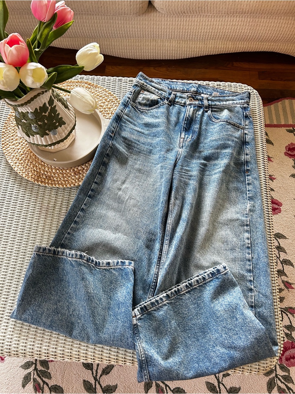 High-Rise Light Blue Wide-Leg Jeans